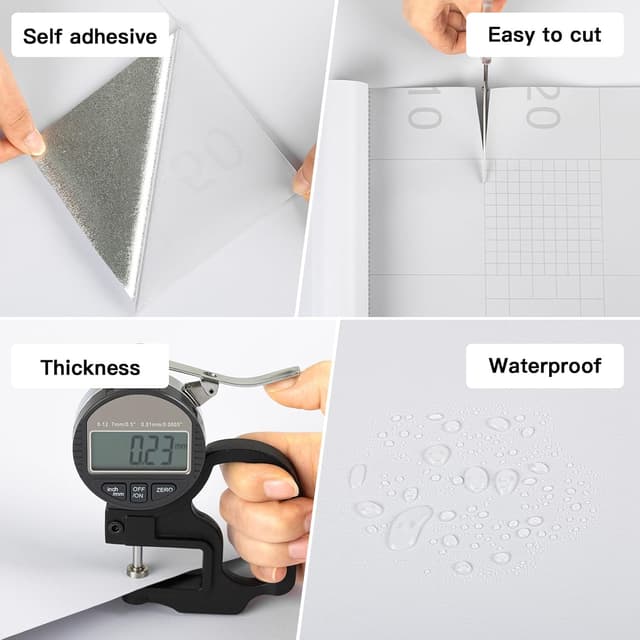 Detalle de Alened Klebefolie Möbel Weiß Matt 40×300 cm inkl. Toolkit – wasserfeste selbstklebende Möbelfolie