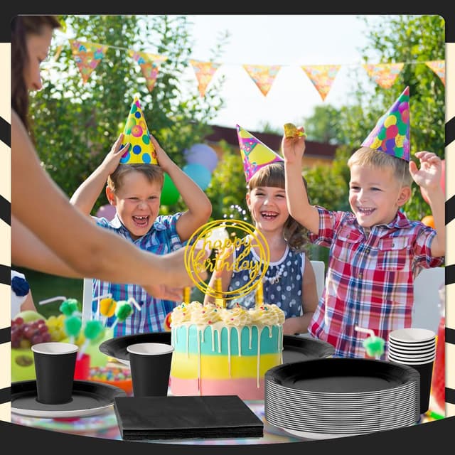 Thumbnail 6 de Nkaiso Schwarz Partygeschirr 96-teilig