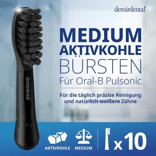Detalle de Lot de 10 brossettes de rechange demirdental pour Oral-B Pulsonic moyennes avec charbon actif noir