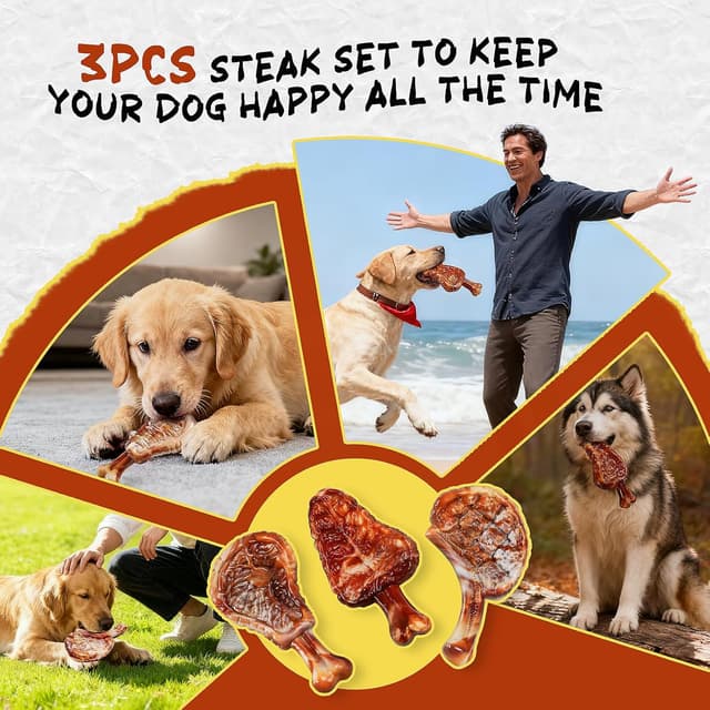 Detalle de GASAPET Hrad Nylon Steak Dog Chew Toys (3-Pack) for Aggressive Chewers – Bacon Flavoured Teething & Play