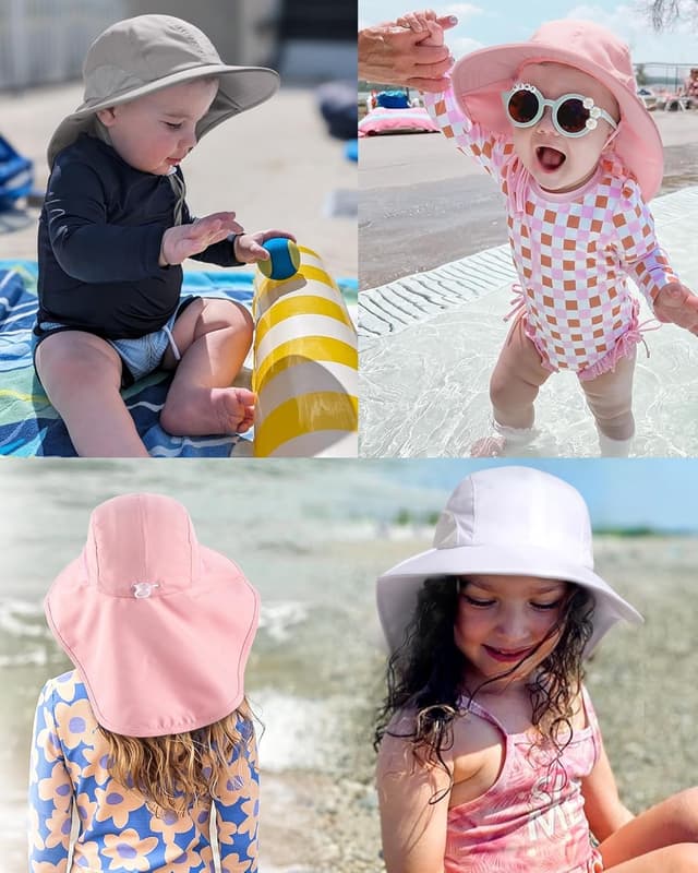 Detalle de FURTALK Kleinkind Kinder Sonnenhut mit Nackenklappe und UPF 50+ (Breite starre Krempe)