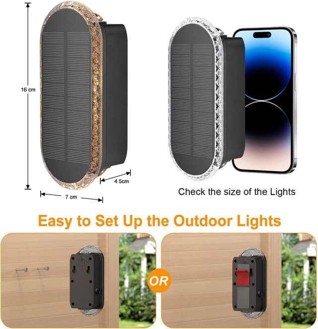 Detalle de HAMLITE Solar Fence Light for Garden (Weatherproof Dual Direction) – Adjustable 3 Modes in 8-Pack