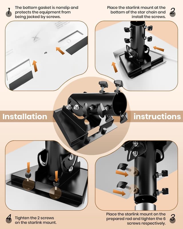 Detalle 2 de 360° Starlink Gen 3 Rohradapter V3 als Mast-/Dachhalterung für die Starlink Standard-Antenne (28–54 mm)