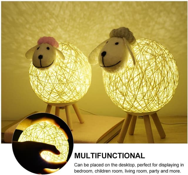 Detalle de Artibetter Schaf-Nachtlicht mit Rattan – batteriebetrieben, warmes LED-Licht für Schlafzimmer & Party-Deko
