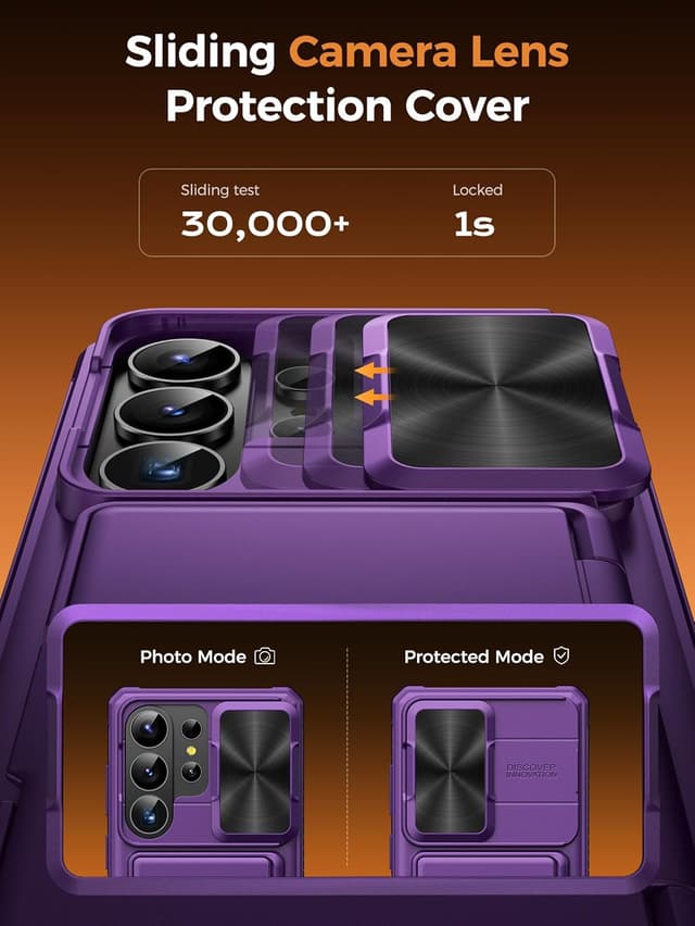 Detalle de Vihibii Galaxy S26 Ultra case wallet with RFID card holder (up to 4/5 cards) and slide camera lens cover, Dark Purple