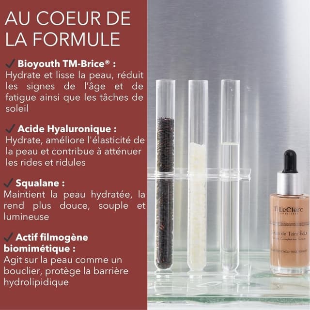 Detalle de T. LeClerc Sérum Teinté Éclat Anti-Âge effet seconde peau N°11 Pécan – Fluide à l’acide hyaluronique