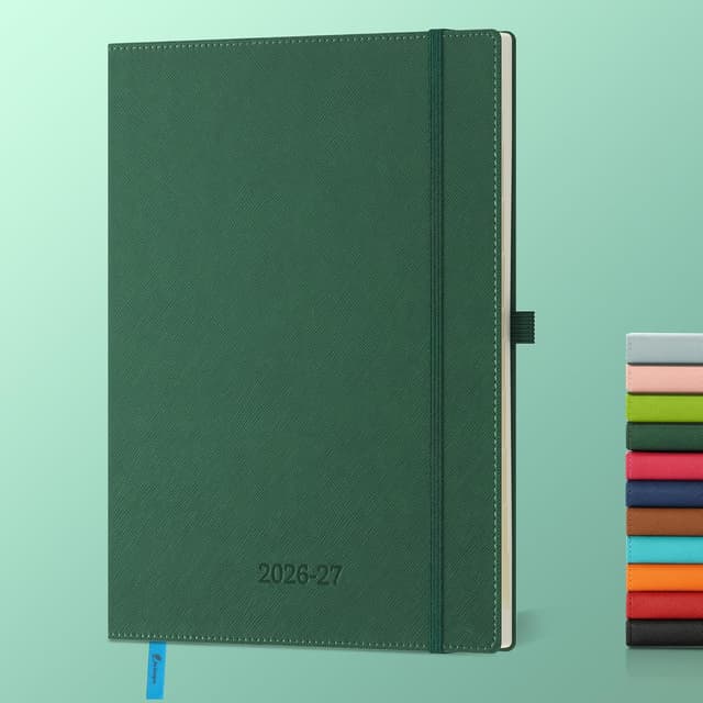 Detalle de IN-LUXPRO Kalender 2026/2027 Wochenplaner (18 Monate) A4 Quergrün mit Notizseiten