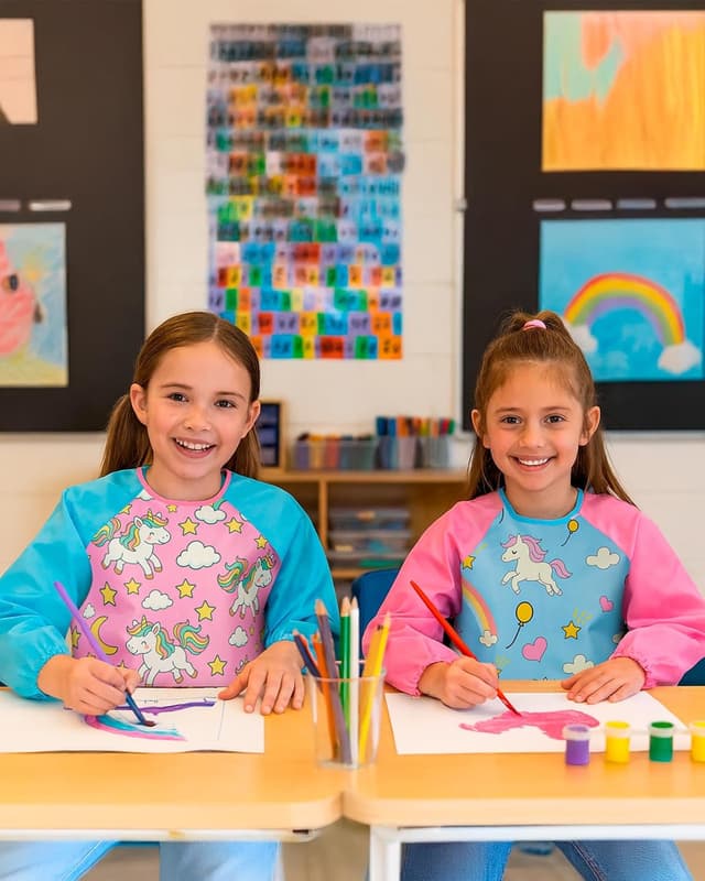 Thumbnail 6 de Oiomniv Kinder Malschürze (2er-Set) – wasserdichte Malkittel mit langen Ärmeln und 3 Taschen