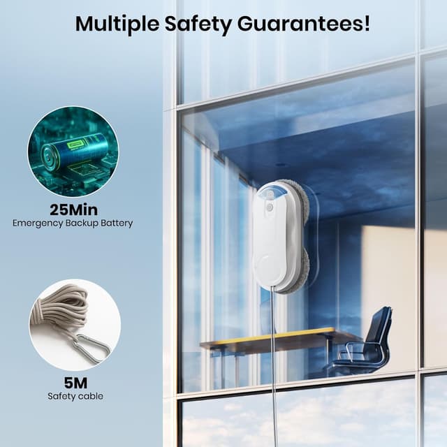 Thumbnail 6 de KKI Fensterputzroboter X3 (Weiß) – automatischer Fensterreiniger mit KI-Pfadplanung und Dual-Spray