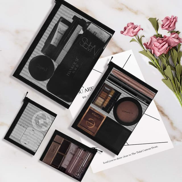 Detalle de EASYFUN Mesh Pouch Set (4 Pack) – Zipper Cosmetic Organizer Bags for Travel and Daily Small Items