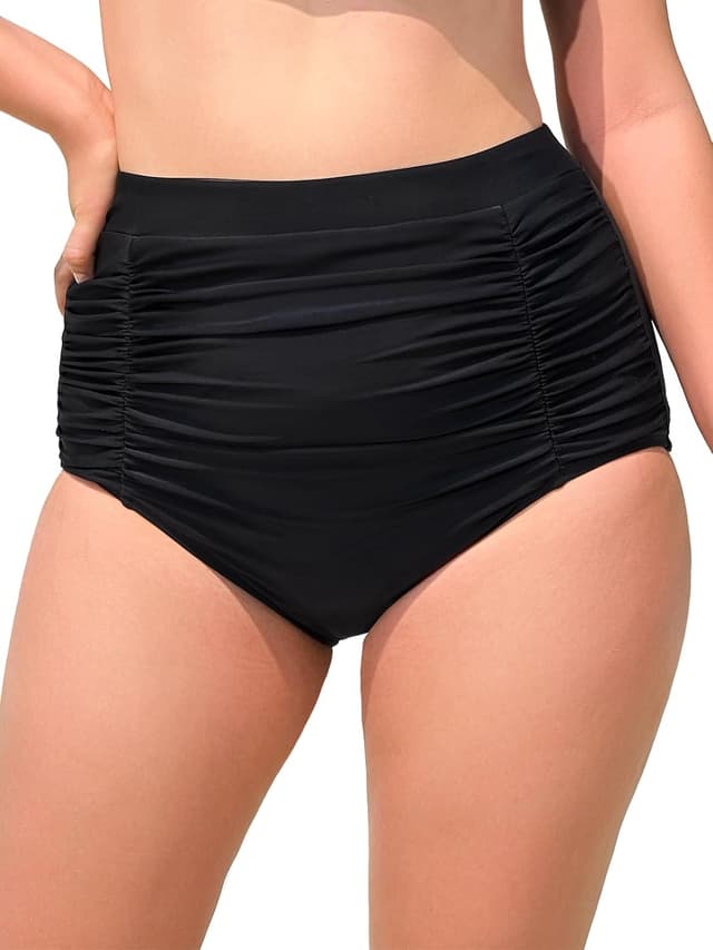 Detalle de Ocean Blues Women’s High Waisted Tummy Control Bikini Bottoms with Ruched Retro Fit