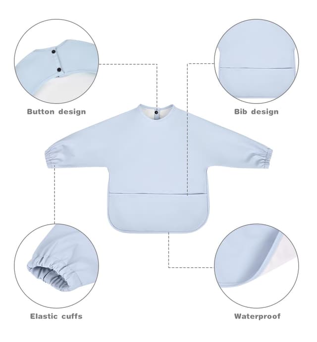 Detalle 2 de Vicloon Baby-Lätzchen mit langen Ärmeln, wasserdicht mit Tasche – Grün (6 bis 12 Monate)