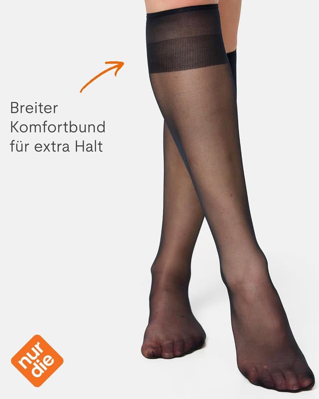 Detalle de Nur Die 5er Pack Knie-Seidenfein 15 DEN transparente Fein-Kniestrümpfe (Nylon) mit Komfortbund