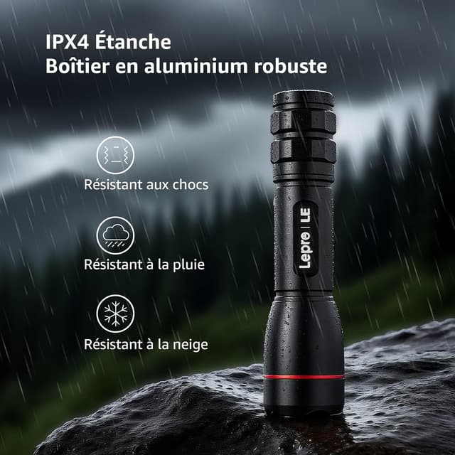 Detalle 2 de Lepro Lampe Torche Rechargeable 1000 lumens, 5 modes, Zoomable, IPX4