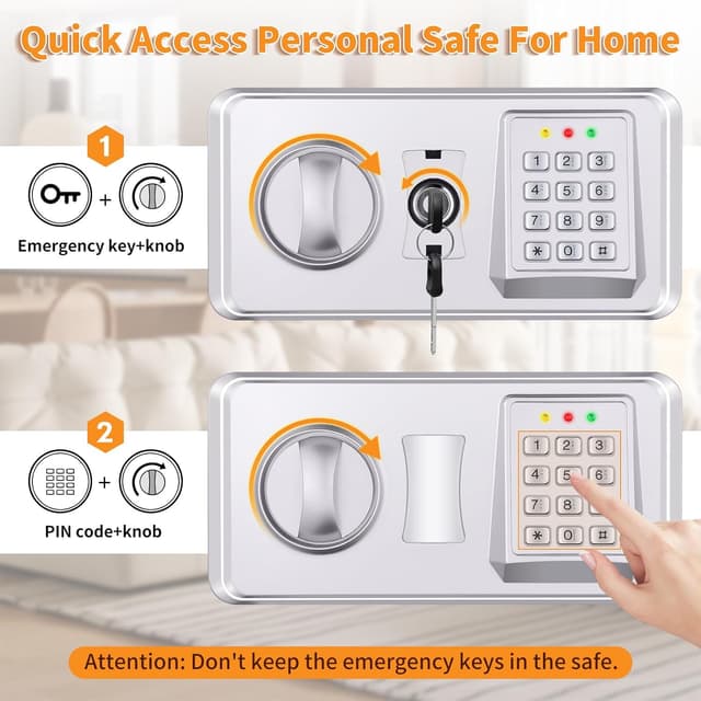 Detalle 2 de Mejasg Large Fireproof Safe for Home (52L) with Alarm, Silent Mode & A4 Fireproof Bag