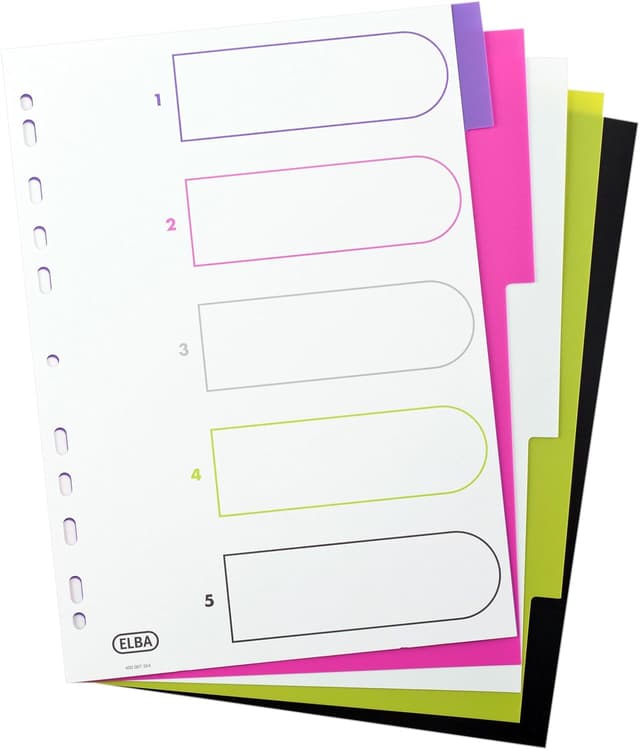 Detalle de Oxford myColour Kunststoff-Register blanko A4 (5-teilig) – 20er Pack