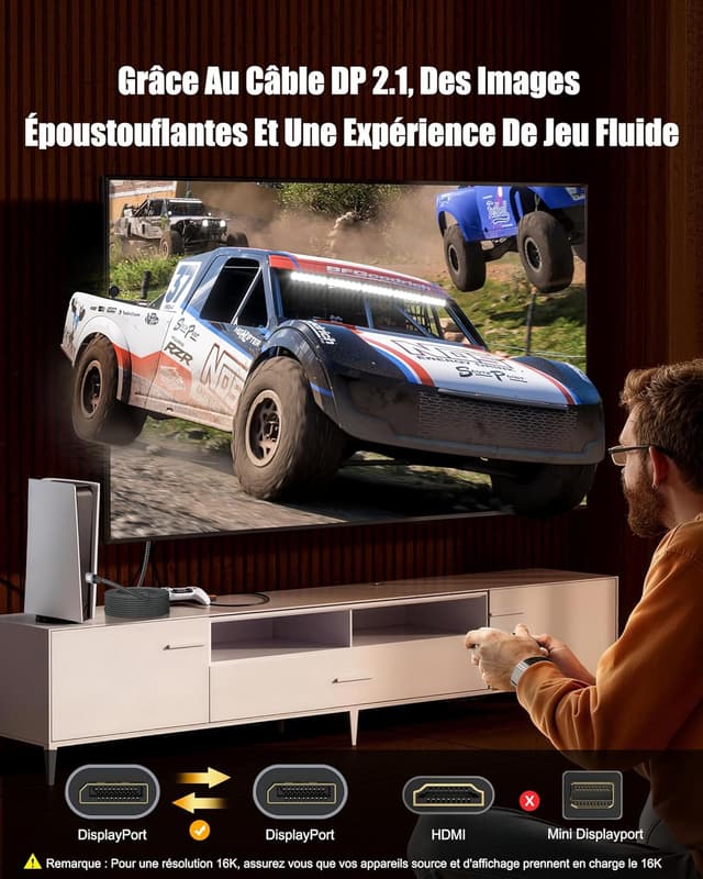 Detalle de NORSHY DisplayPort 2.1 16K 3 m