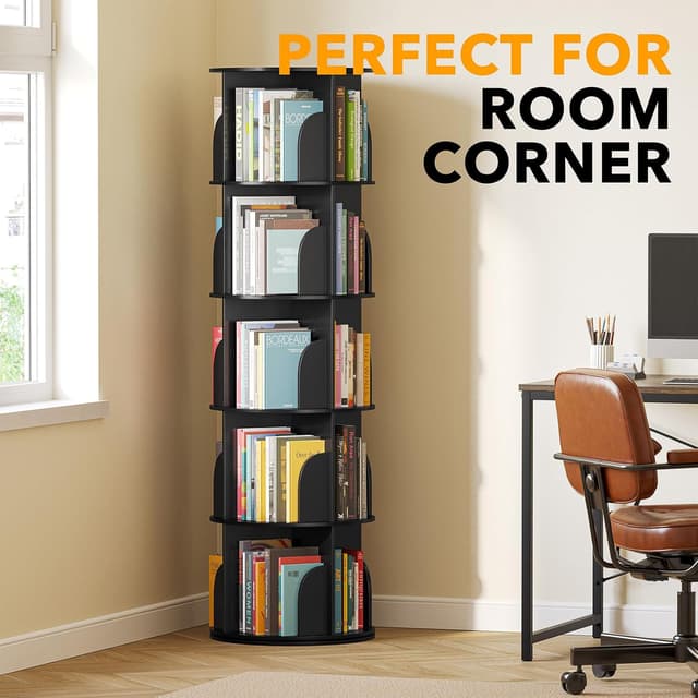 Detalle de SpaceAid 5-Tier Rotating Bookshelf Tower (Lazy Susan Spinning Bookcase) in Black