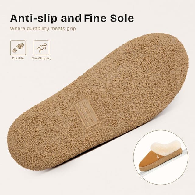 Detalle de EverFoams Women’s Microsuede Slippers with Memory Foam & Faux Shearling Collar