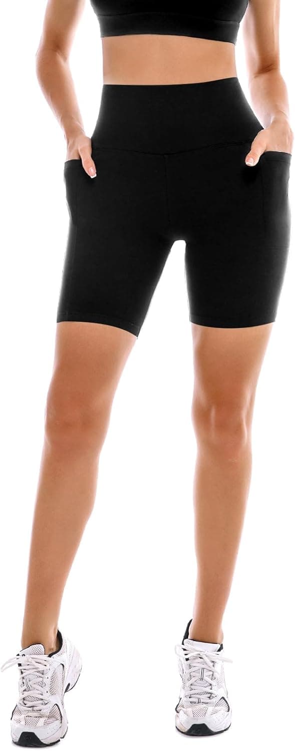 Detalle 2 de SINOPHANT 2-Pack Women’s Cycling Shorts with Pockets, High Waist Buttery-Soft Gym & Workout Shorts