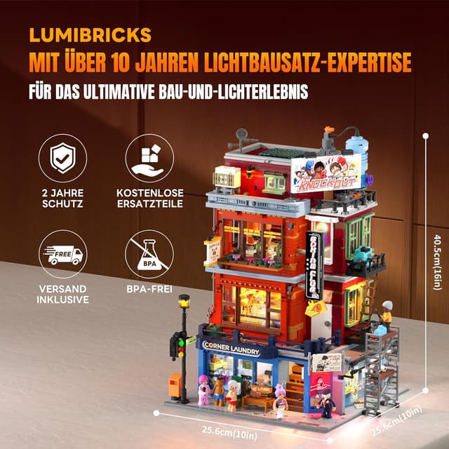 Detalle de Lumibricks Straßenfusion Boxclub (3036-teilig) mit Licht-Features – City Modular Building 19009