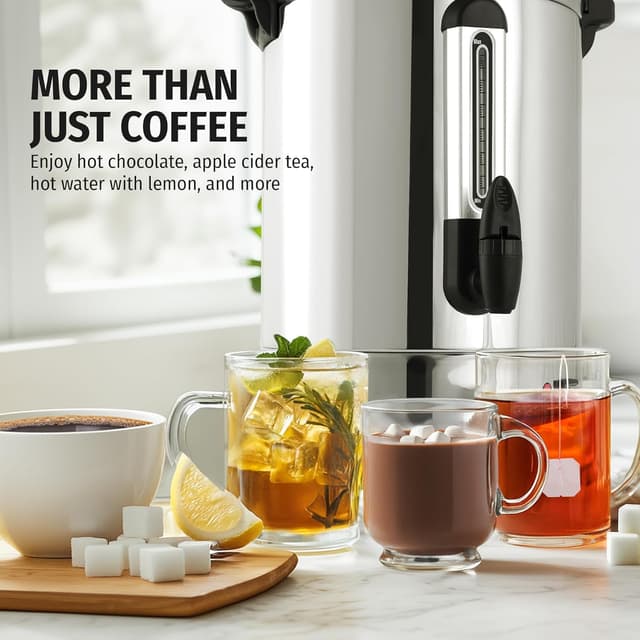 Detalle 2 de Zulay Commercial Grade 100-Cup Coffee Maker Hot Water Urn (Double-Wall Stainless Steel) — Large Percolator Pot Dispenser in Silver