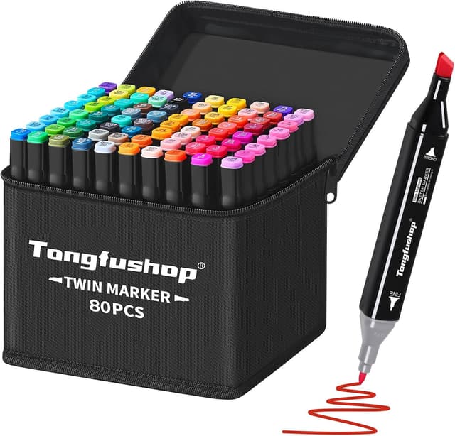 Detalle de Tongfushop 80 Coloured Marker Set (Dual Tip, Alcohol Markers) with Carrying Case