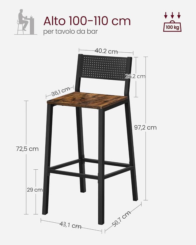 Thumbnail 2 de VASAGLE LBC070B01 Sgabelli cucina 130 kg