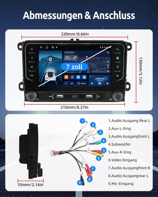 Thumbnail 6 de ESSGOO 4+64G 7-Zoll Autoradio mit Wireless CarPlay & Android Auto für VW Golf, Tiguan, Passat & Co.