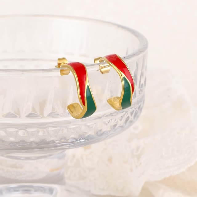 Detalle de TaYolnFaSo C-förmige, runde Creolen mit Emaille (vergoldet) aus Edelstahl für Damen