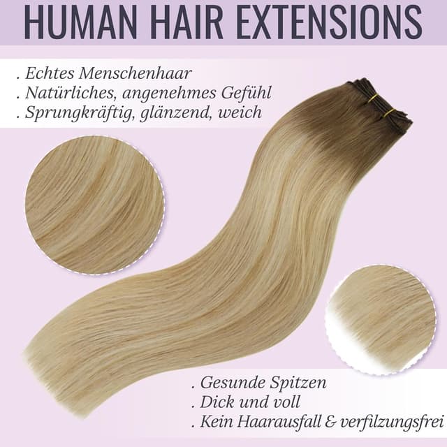 Detalle de Fshine Echthaar Haarverlängerung als Tressen zum Einnähen – 45 cm / 100 g, Honigblond (Farbe 6 27 60)