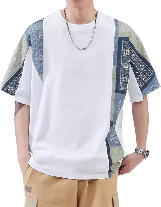 Detalle de T-Shirt im Harajuku Stil, Patchwork Kurzarm