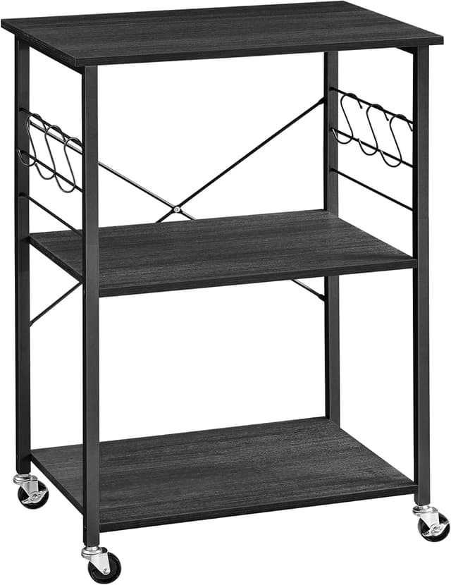 Detalle de VASAGLE Carrello da cucina su ruote con 3 ripiani e 6 ganci KKS060B42, 40 x 60 x 89 cm (nero)