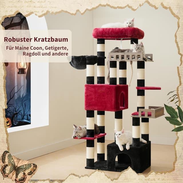 Detalle de Gitelsnour Kratzbaum groß 174 cm mit Hängematte, 2 Sitzstangen und 15 Kratzstangen (GCT033BR)