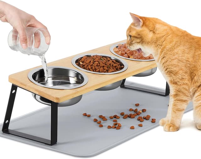 Detalle de Tilted Cat Bowls 500 ml Stainless Steel Feeding Station 🐾