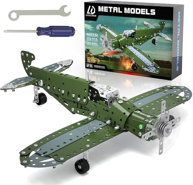 Detalle de Lucky Doug Metal DIY Model Airplane Building Toy Set (258-Piece STEM Project)