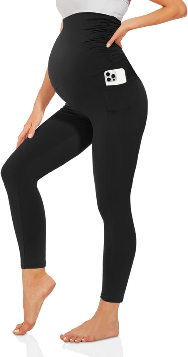Detalle de TNNZEET Umstandsleggings für Damen – blickdichte Schwangerschaftsleggings mit Taschen und langem Schnitt