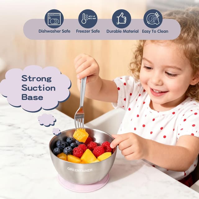 Detalle de Greentainer 304 Stainless Steel Baby Bowl Set (3-pack) with Suction Base
