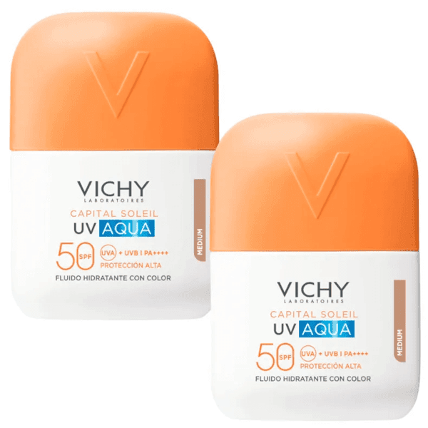 Detalle de Vichy UV Aqua Hydrating Fluid SPF50 Tono Medio (50 ml): protector solar facial con color e hidratación