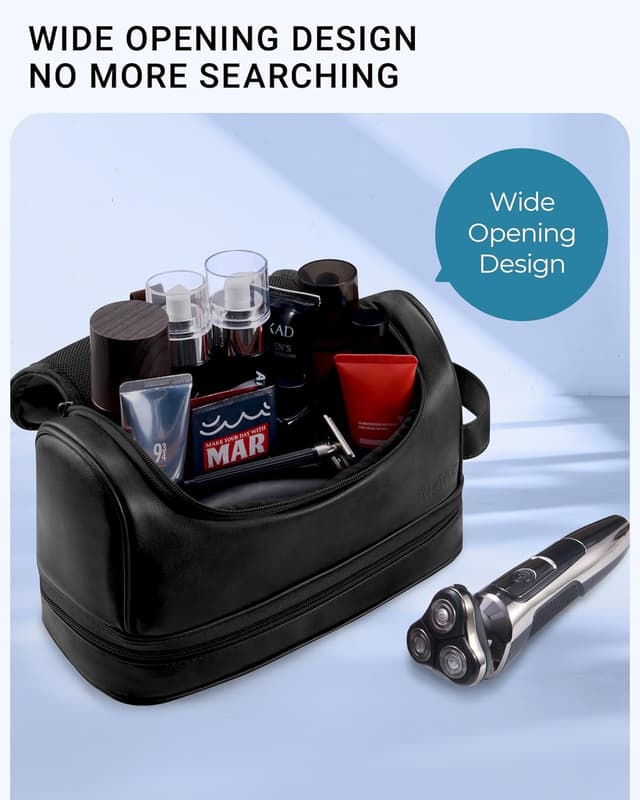 Detalle 2 de Elviros water-resistant PU leather large double-layer toiletry bag for men