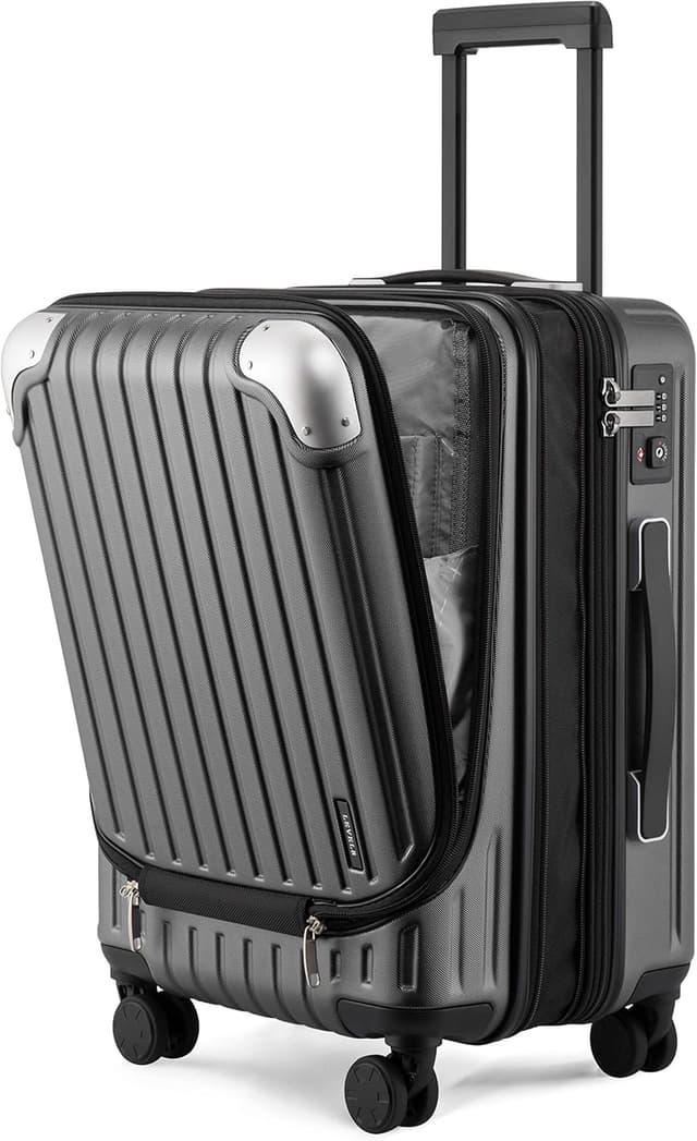 Detalle de LEVEL8 20-Inch Carry-on Suitcase with Laptop Compartment, Expandable Spinner Trolley (ABS+PC, TSA) – Grey