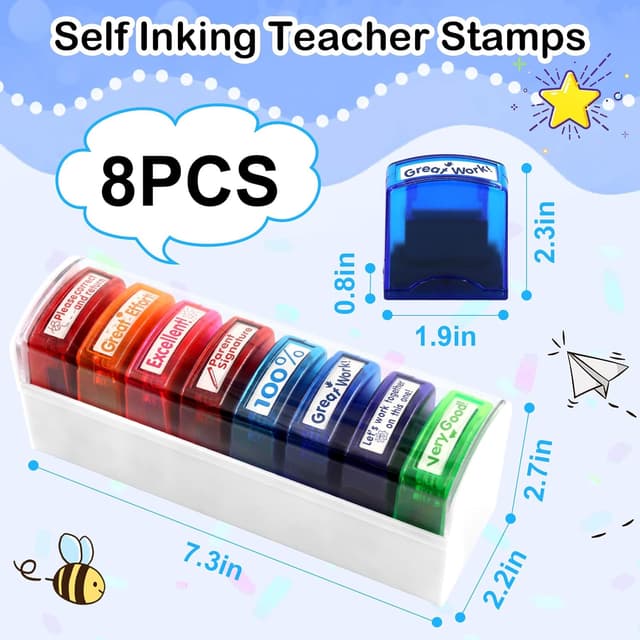 Thumbnail 1 de Newthinking Teacher Stamps 8 Pack self-inking
