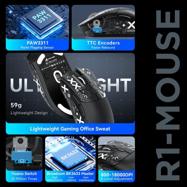 Detalle de ATTACK SHARK R1 souris gaming 59 g