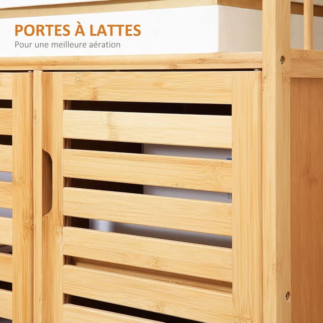 Detalle de HOMCOM Buffet en bambou avec 3 portes et étagères, 100 x 35 x 82 cm