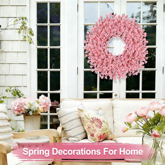 Thumbnail 6 de 26 Inch Pink Forsythia Spring Wreath