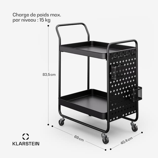 Detalle de Klarstein Desserte à roulettes compacte à 3 niveaux pour cuisine et bar