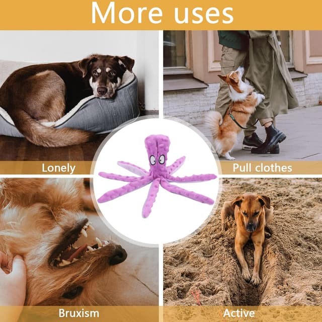 Detalle de RAYITO Octopus Dog Toys no-stuffing squeaky plush with crinkle paper (Purple)