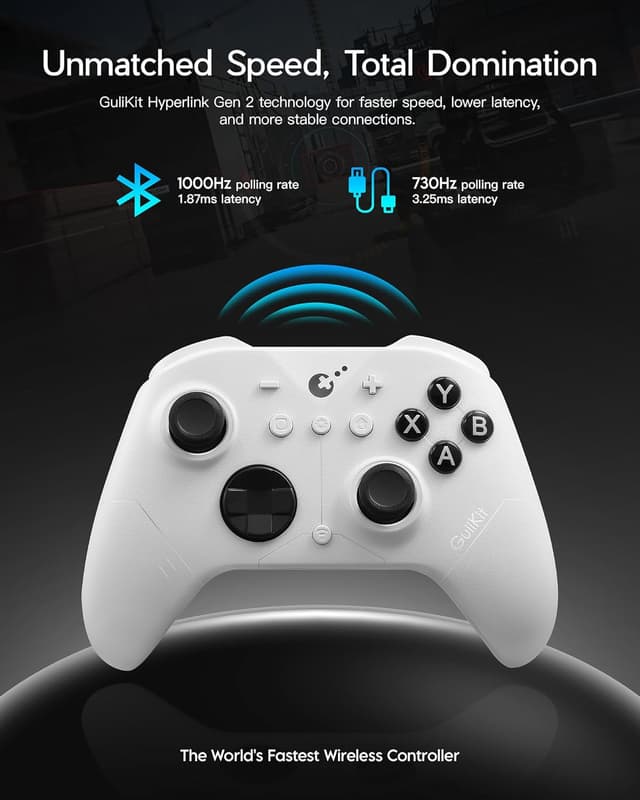 Detalle de GuliKit ES PRO Wireless Controller (PC, Windows, Android, iOS, Switch 1/2) mit 3,25 ms Latenz und TMR-Sticks – Weiß