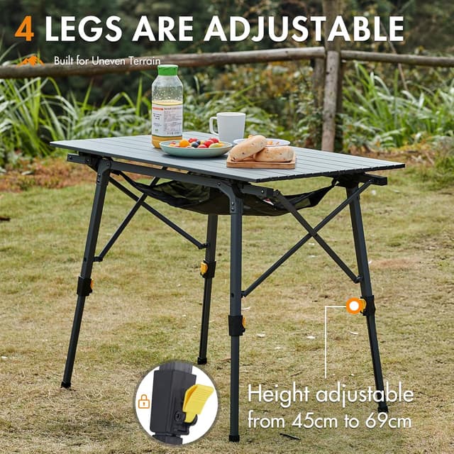 Detalle 2 de Portal faltbarer Campingtisch mit höhenverstellbaren Beinen, Aluminium, 90 × 53 cm (für bis zu 4 Personen)