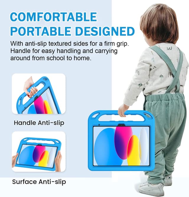 Detalle de Surom Kids Case for iPad 11th Generation (A16) & iPad 10th Generation (10.9-inch) 2022 with Built-in Screen Protector (Blue)